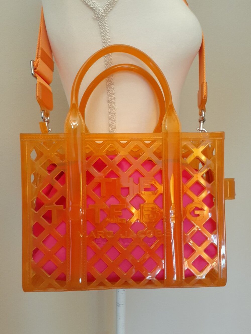Marc Jacobs Orange Transparent Lattice Tote with Pink Inner Pouch
